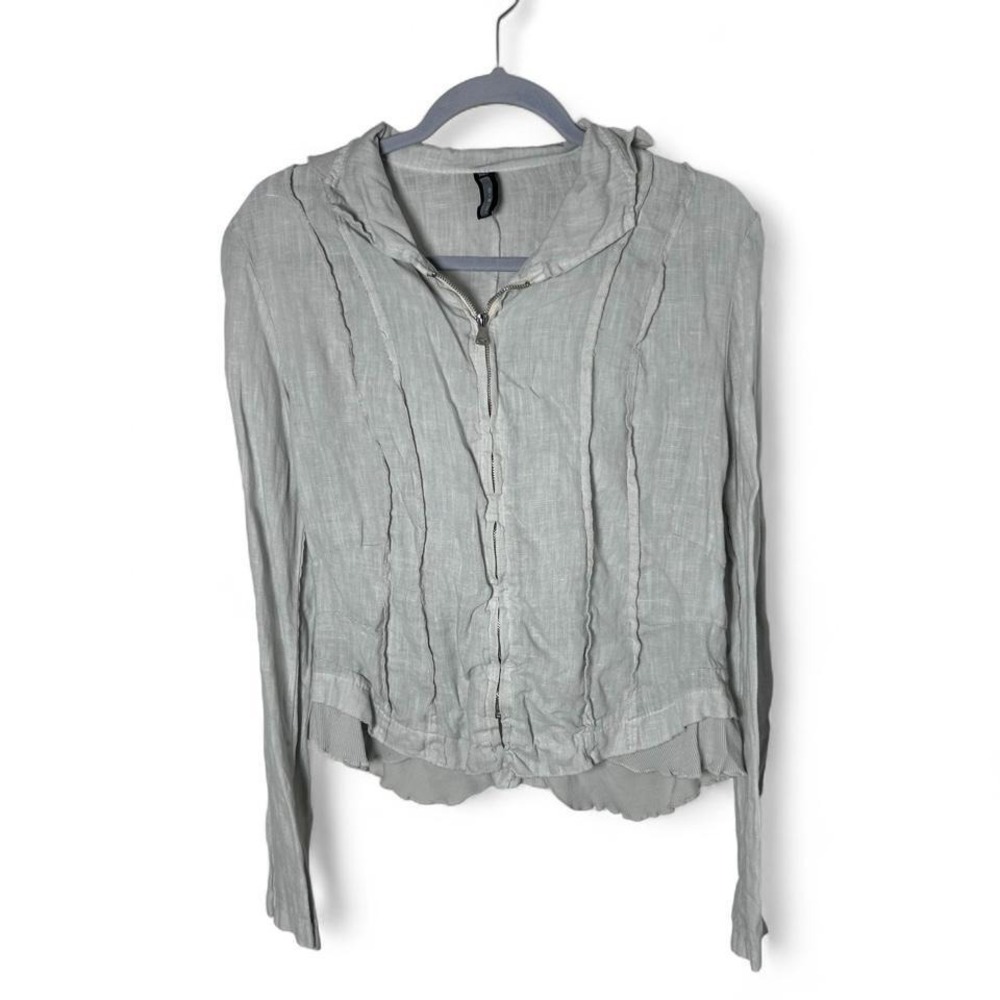 INIZIO OIZINI Italy 100% LINEN Sand Washed Flax JACKET ZIP FRONT small
